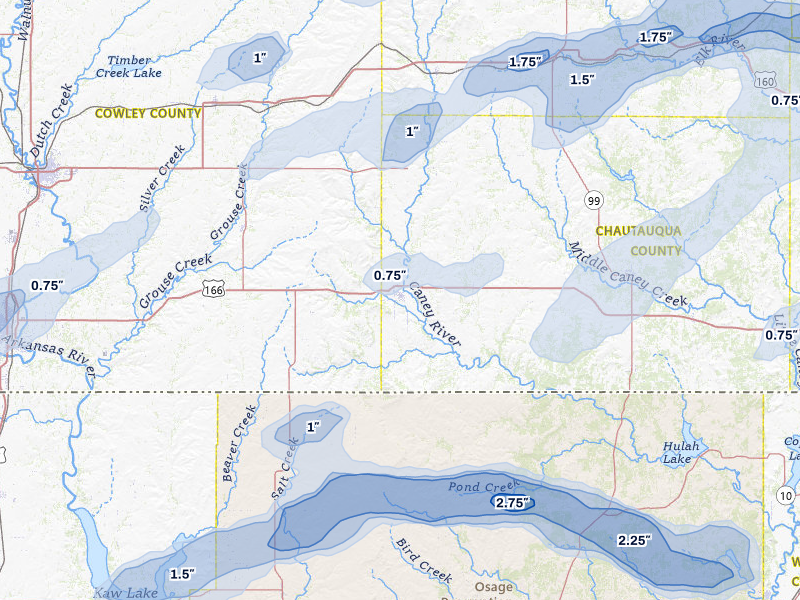 NEXRAD radar-signature map of the hail over Cedar Vale, KS