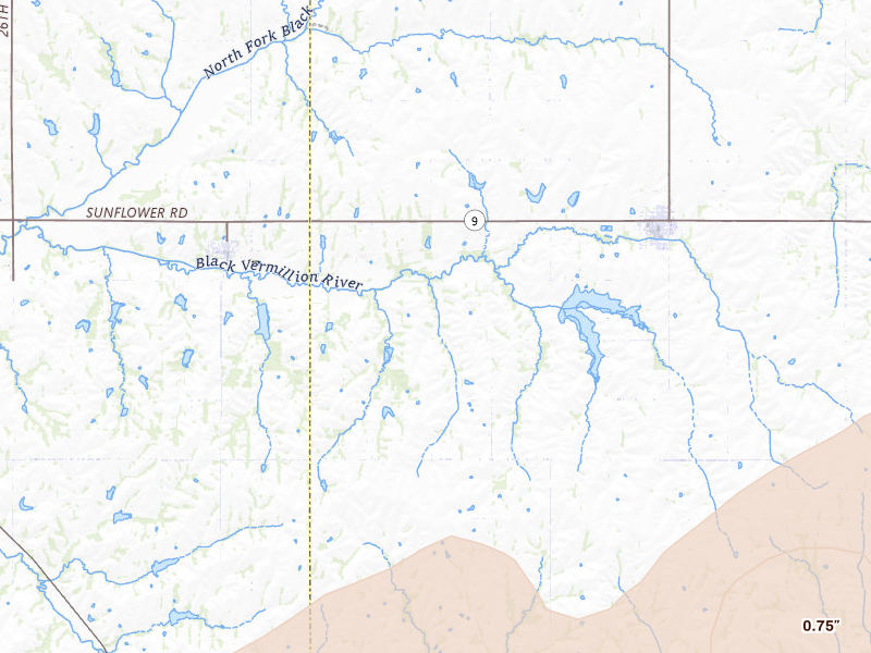 Radar-estimated hail-size map of the storm over Centralia, KS on Apr 26, 2026