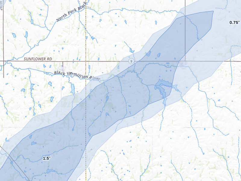 NEXRAD radar-signature map of the hail storm over Centralia, KS on May 18, 2026