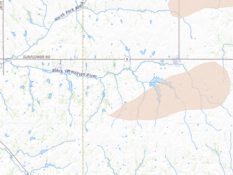 Radar-estimated hail-size map of the storm over Centralia, KS on Jun 4, 2026