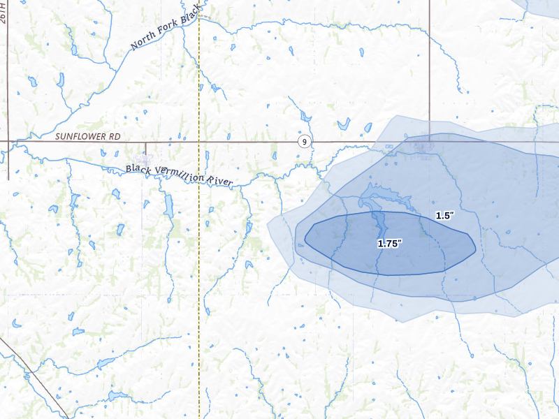 NEXRAD radar-signature map of the hail over Centralia, KS
