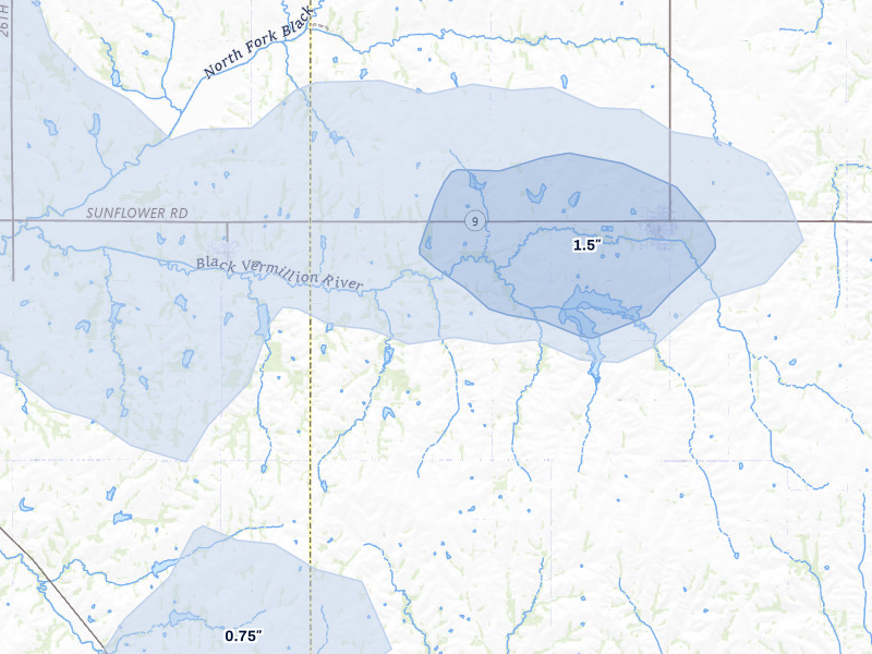 NEXRAD radar-signature map of the hail storm over Centralia, KS on Jul 3, 2026