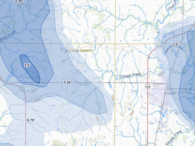 NEXRAD radar-signature map of the hail storm over Chanute, KS on May 30, 2026
