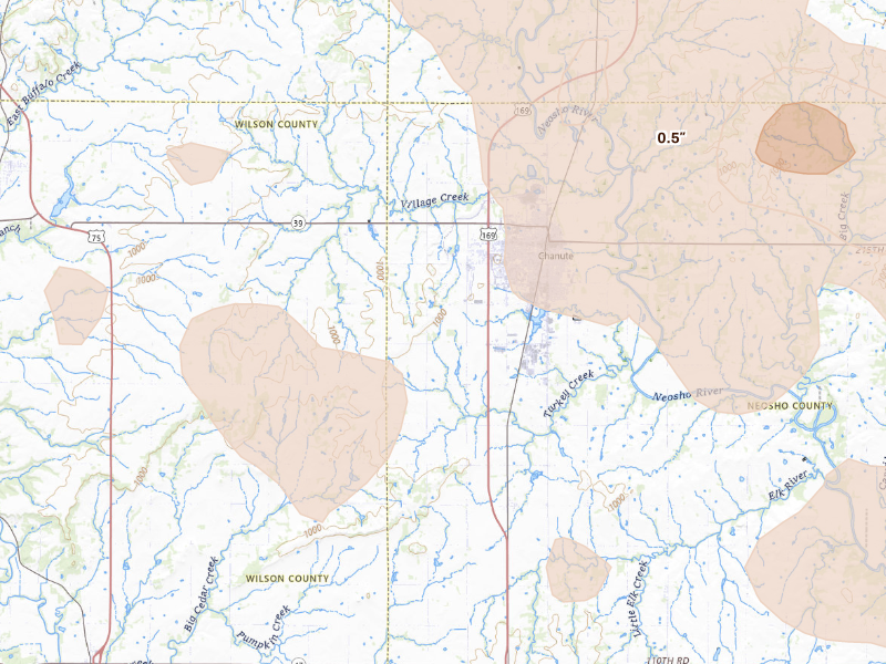 Radar-estimated hail-size map of the storm over Chanute, KS