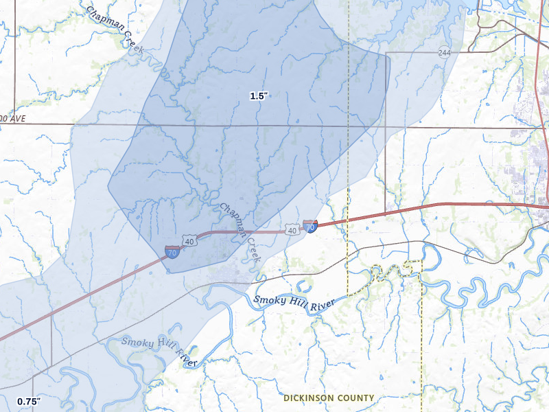 NEXRAD radar-signature map of the hail storm over Chapman, KS on Mar 5, 2026