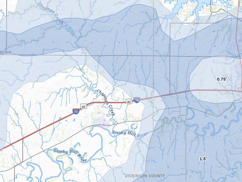 NEXRAD radar-signature map of the hail over Chapman, KS
