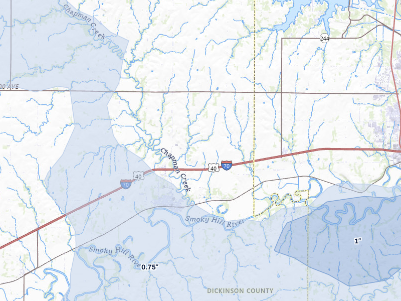 NEXRAD radar-signature map of the hail storm over Chapman, KS on Jun 8, 2026