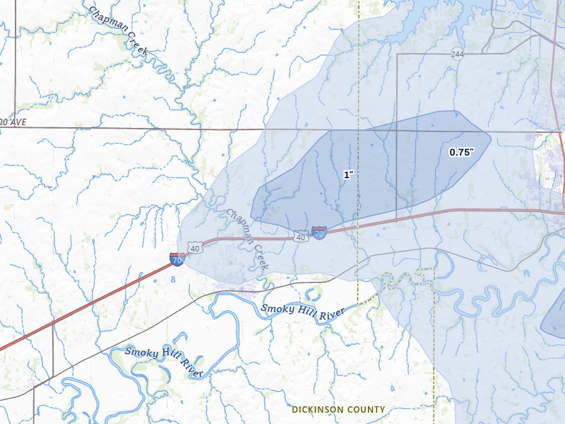 NEXRAD radar-signature map of the hail storm over Chapman, KS on Jul 3, 2026