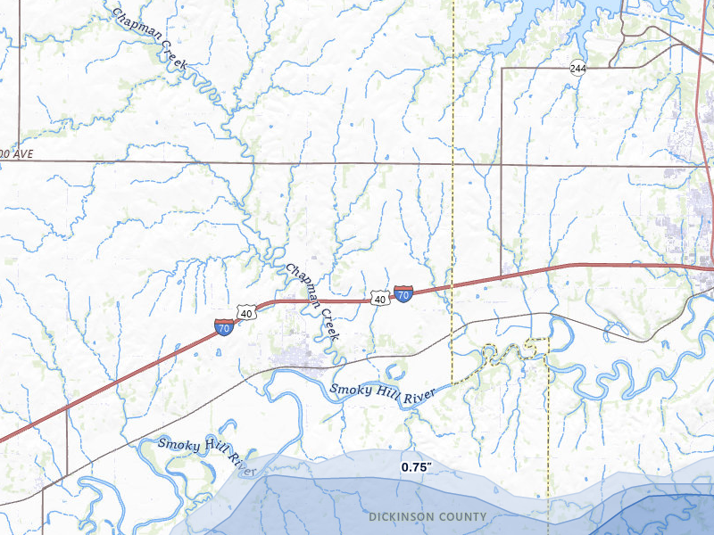 NEXRAD radar-signature map of the hail storm over Chapman, KS on Jul 23, 2026