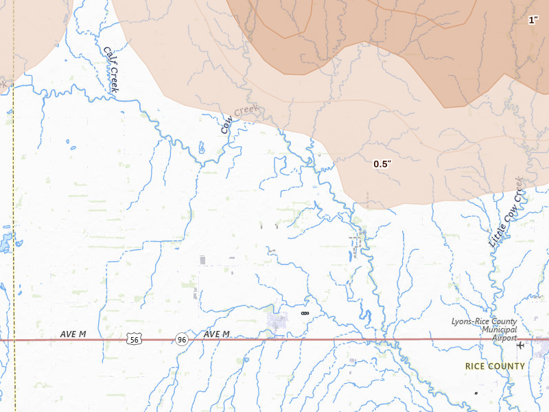 Radar-estimated hail-size map of the storm over Chase, KS on Apr 26, 2026