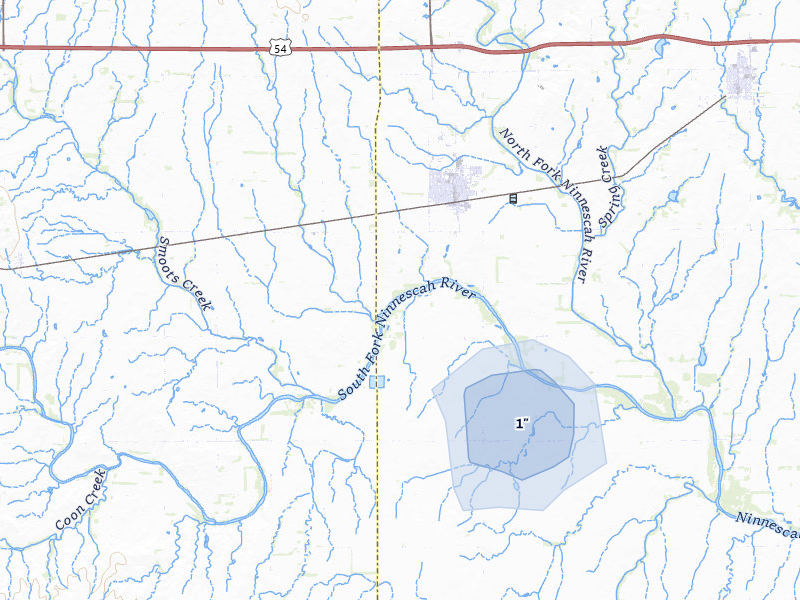 NEXRAD radar-signature map of the hail over Cheney, KS