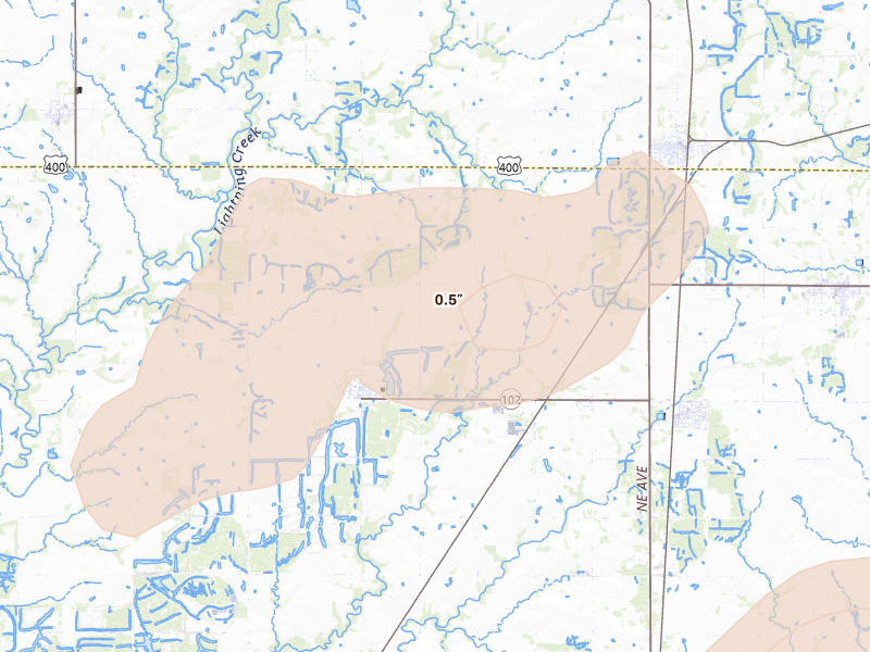 Radar-estimated hail-size map of the storm over Cherokee, KS