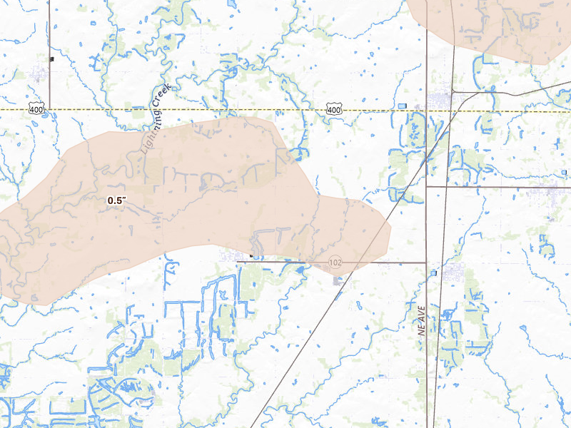 Radar-estimated hail-size map of the storm over Cherokee, KS on Jun 7, 2026