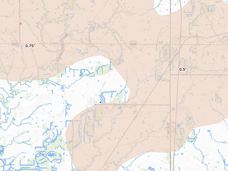 Radar-estimated hail-size map of the storm over Cherokee, KS