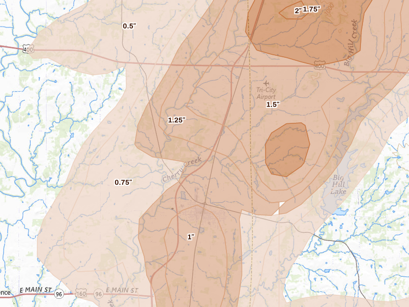 Radar-estimated hail-size map of the storm over Cherryvale, KS
