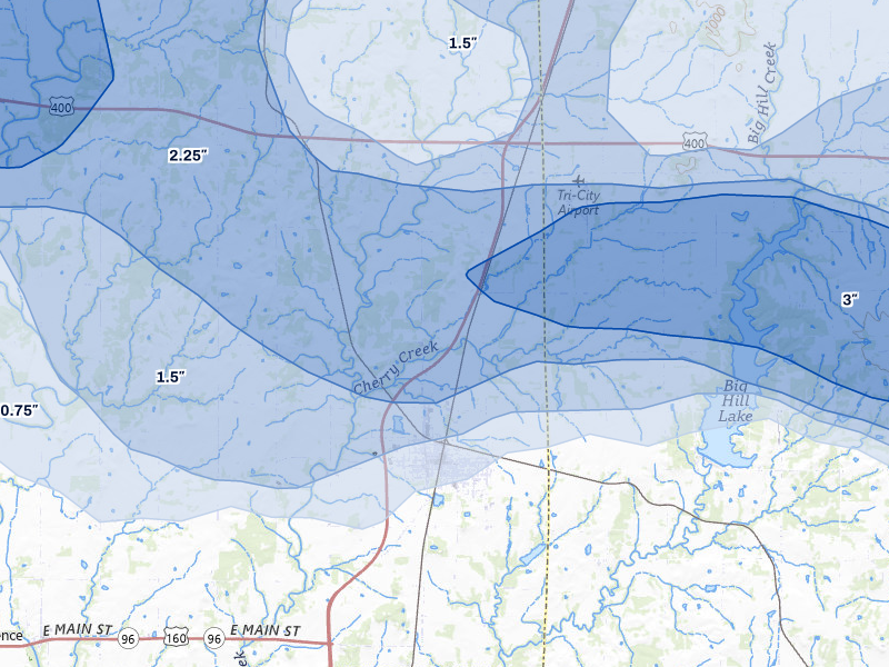 NEXRAD radar-signature map of the hail over Cherryvale, KS
