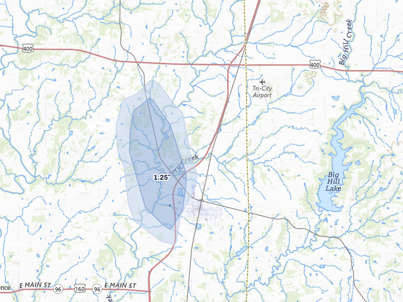 NEXRAD radar-signature map of the hail storm over Cherryvale, KS on May 30, 2026