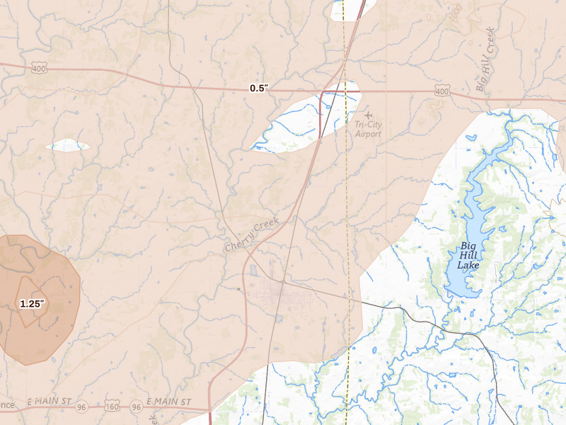 Radar-estimated hail-size map of the storm over Cherryvale, KS on May 31, 2026