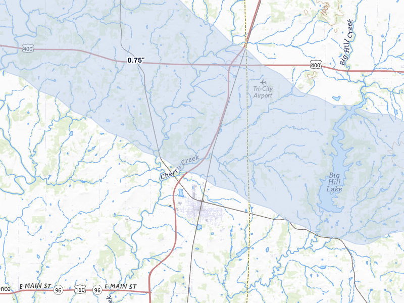 NEXRAD radar-signature map of the hail storm over Cherryvale, KS on Jun 8, 2026