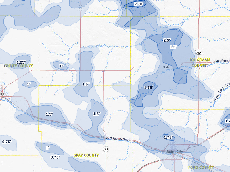 NEXRAD radar-signature map of the hail storm over Cimarron, KS on Jun 1, 2026