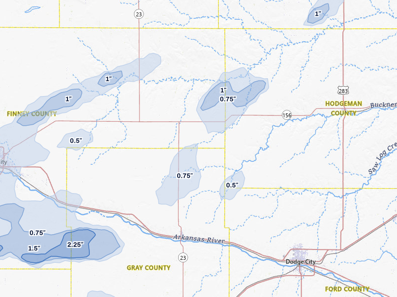NEXRAD radar-signature map of the hail over Cimarron, KS