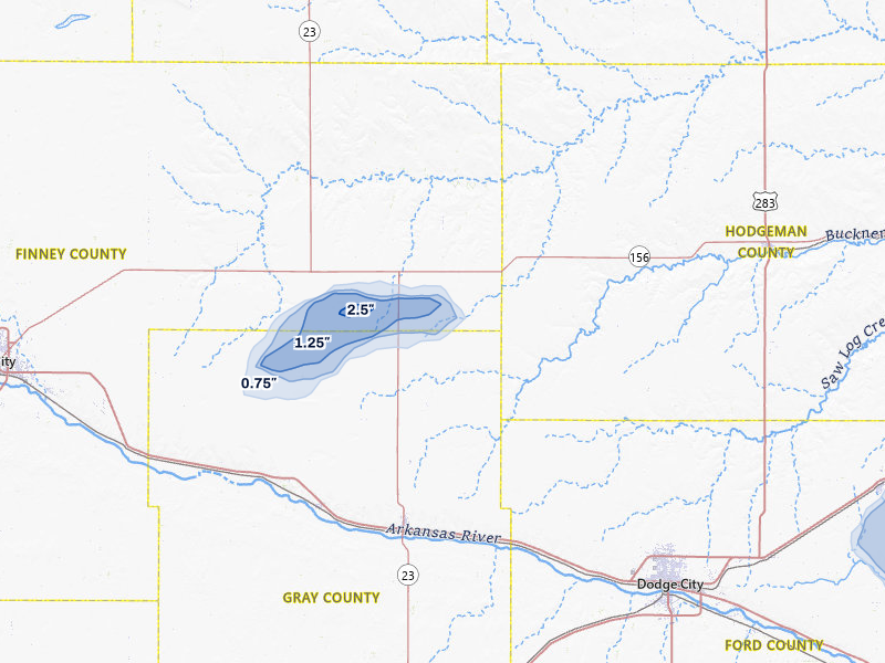 NEXRAD radar-signature map of the hail storm over Cimarron, KS on Jul 9, 2026