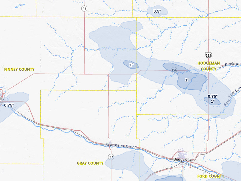 NEXRAD radar-signature map of the hail storm over Cimarron, KS on Jul 23, 2026