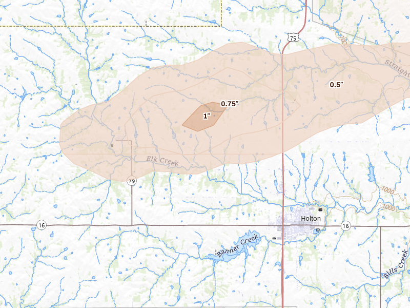 Radar-estimated hail-size map of the storm over Circleville, KS on Jun 4, 2026