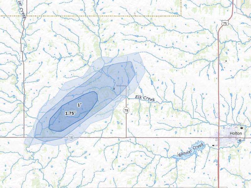 NEXRAD radar-signature map of the hail storm over Circleville, KS on Aug 14, 2026