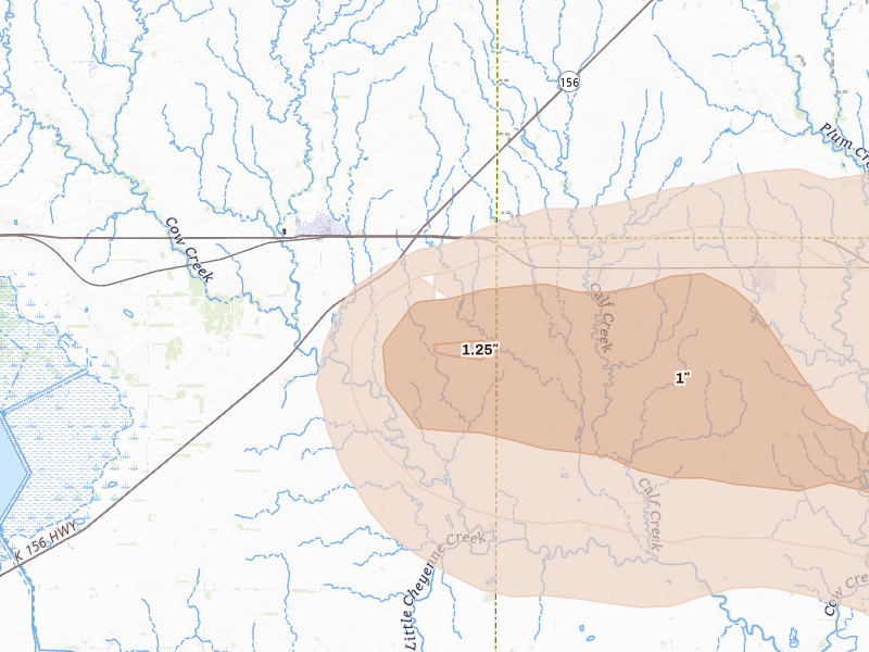 Radar-estimated hail-size map of the storm over Claflin, KS on Jun 10, 2026