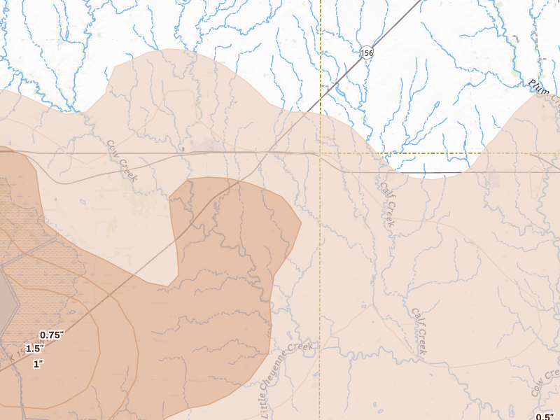 Radar-estimated hail-size map of the storm over Claflin, KS