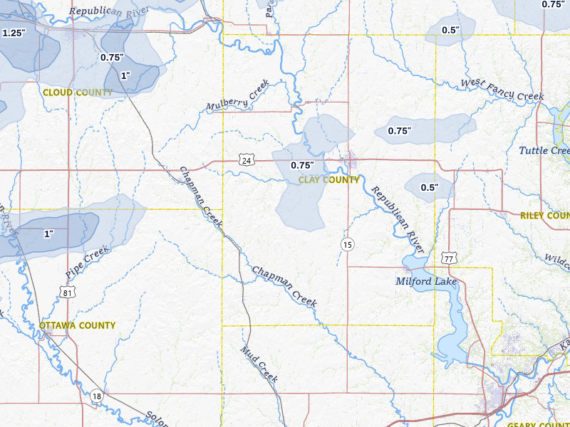 NEXRAD radar-signature map of the hail storm over Clay Center, KS on May 16, 2026