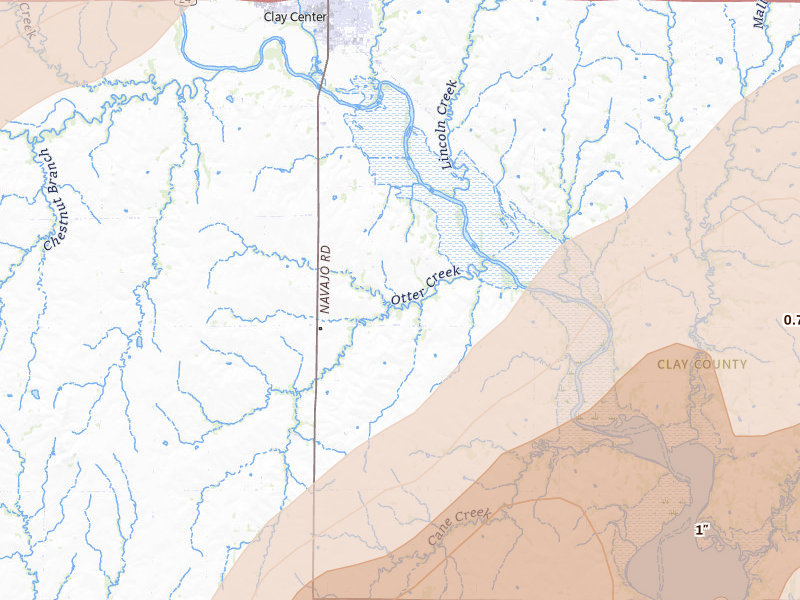 Radar-estimated hail-size map of the storm over Clay Center, KS on May 18, 2026