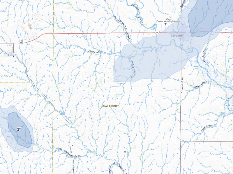 NEXRAD radar-signature map of the hail storm over Clay Center, KS on Aug 14, 2026