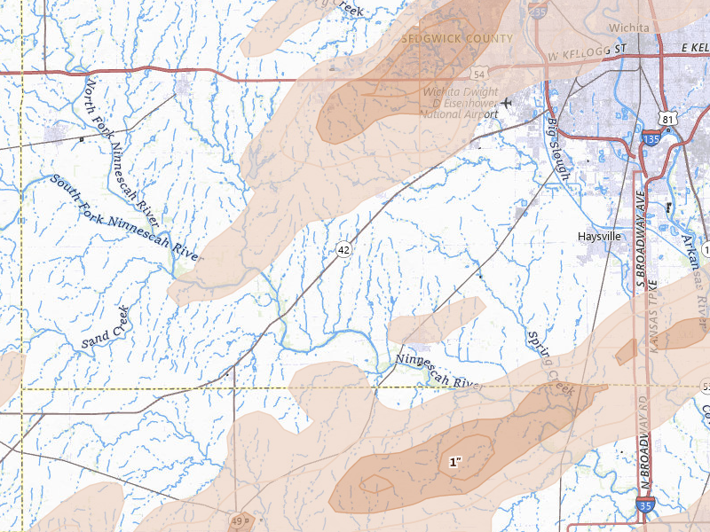 Radar-estimated hail-size map of the storm over Clearwater, KS on Apr 17, 2026