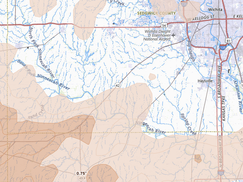 Radar-estimated hail-size map of the storm over Clearwater, KS on May 18, 2026