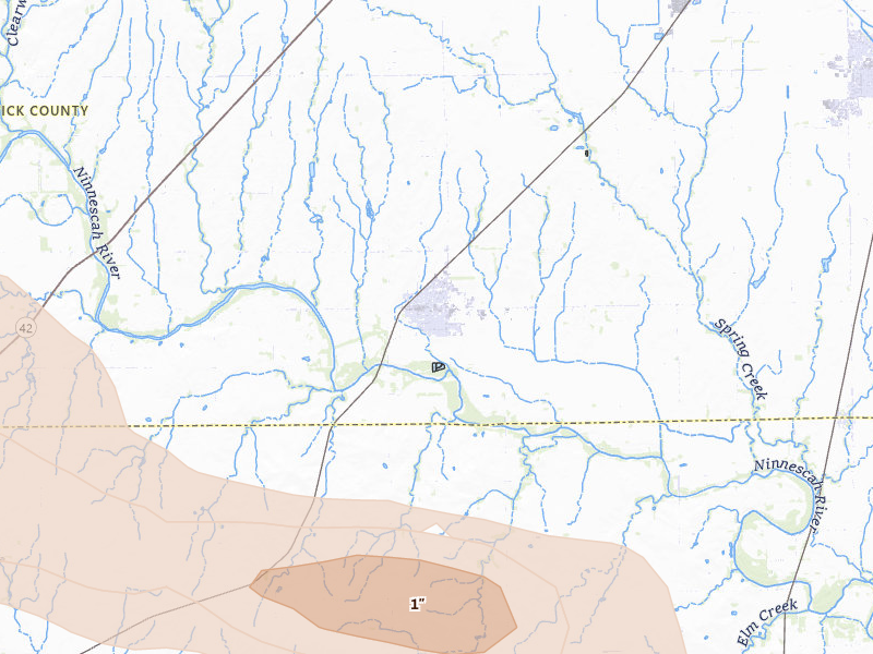 Radar-estimated hail-size map of the storm over Clearwater, KS on Jun 18, 2026