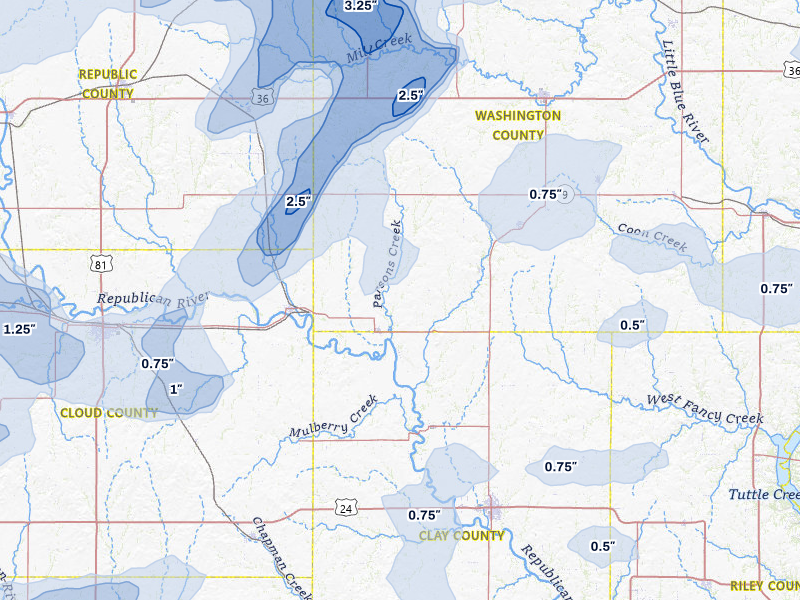 NEXRAD radar-signature map of the hail storm over Clifton, KS on May 16, 2026