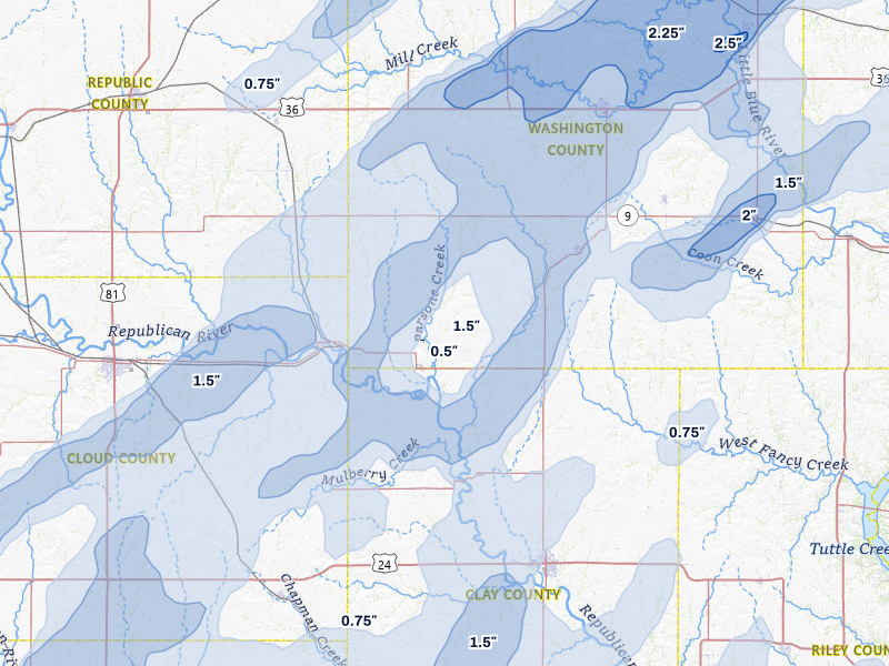NEXRAD radar-signature map of the hail storm over Clifton, KS on May 17, 2026