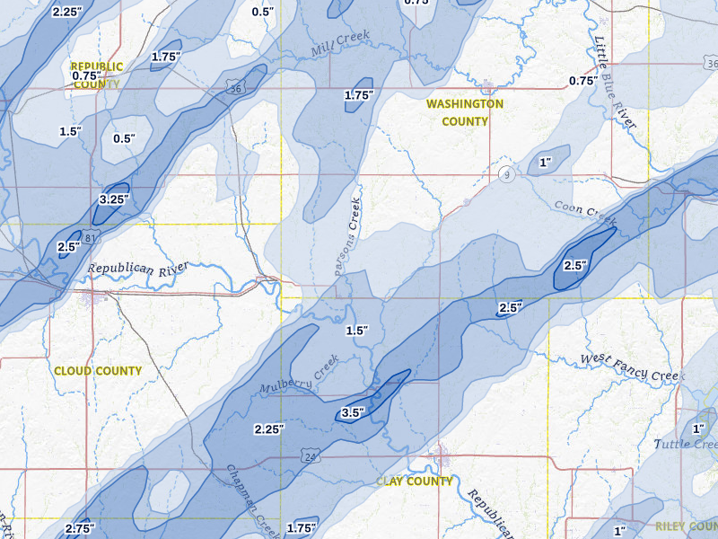 NEXRAD radar-signature map of the hail storm over Clifton, KS on May 18, 2026