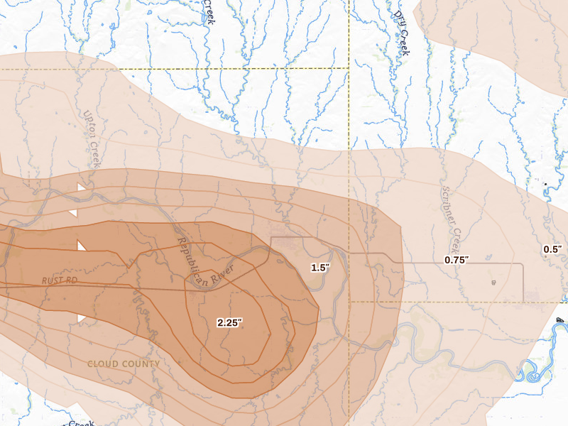 Radar-estimated hail-size map of the storm over Clyde, KS