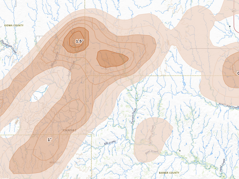 Radar-estimated hail-size map of the storm over Coats, KS