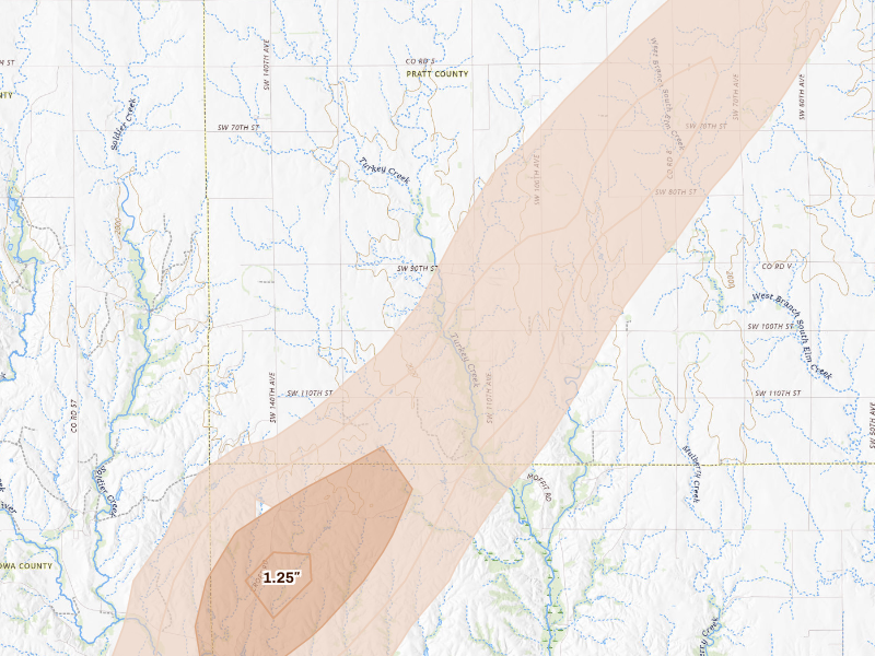 Radar-estimated hail-size map of the storm over Coats, KS on Sep 19, 2026