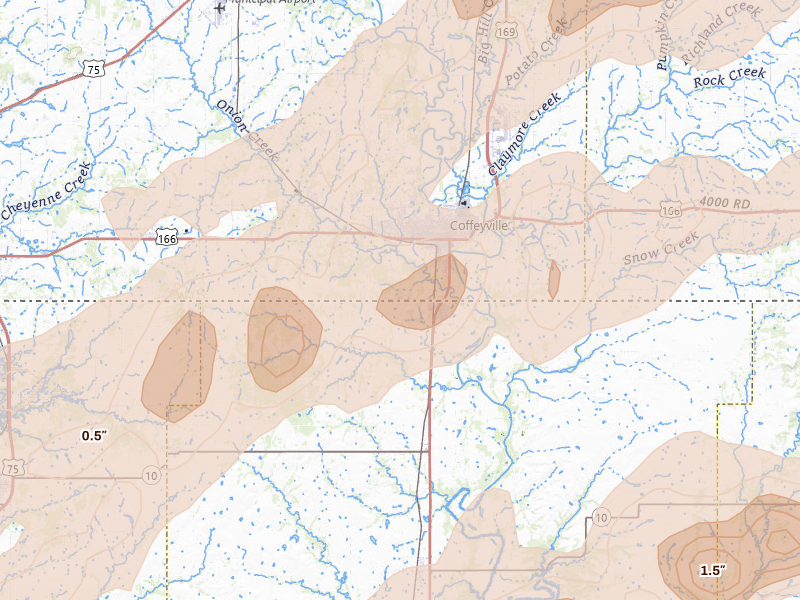 Radar-estimated hail-size map of the storm over Coffeyville, KS