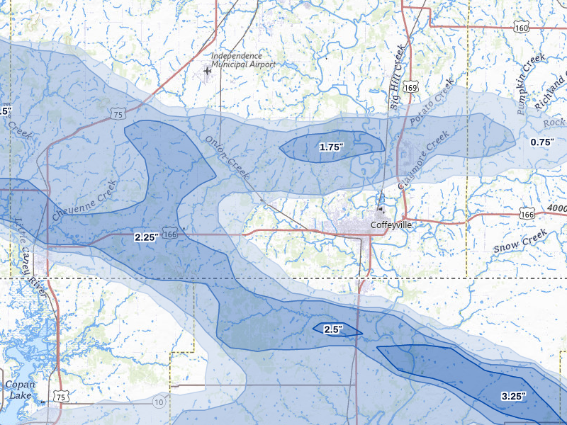 NEXRAD radar-signature map of the hail over Coffeyville, KS