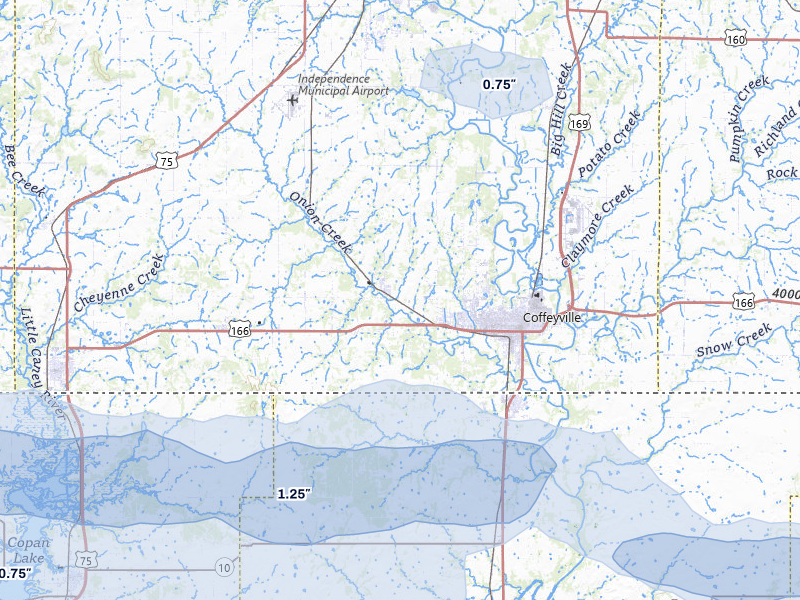 NEXRAD radar-signature map of the hail storm over Coffeyville, KS on May 4, 2026