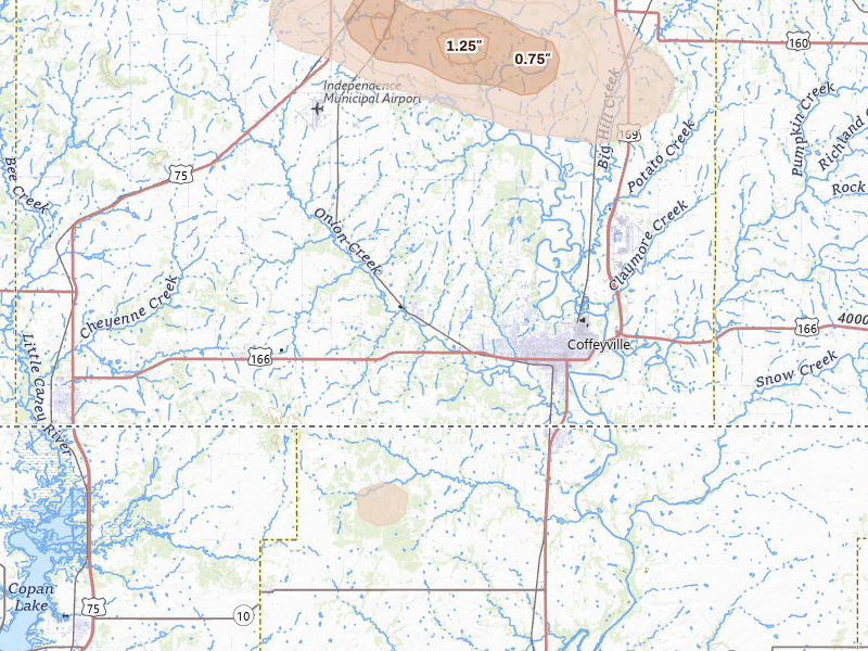 Radar-estimated hail-size map of the storm over Coffeyville, KS