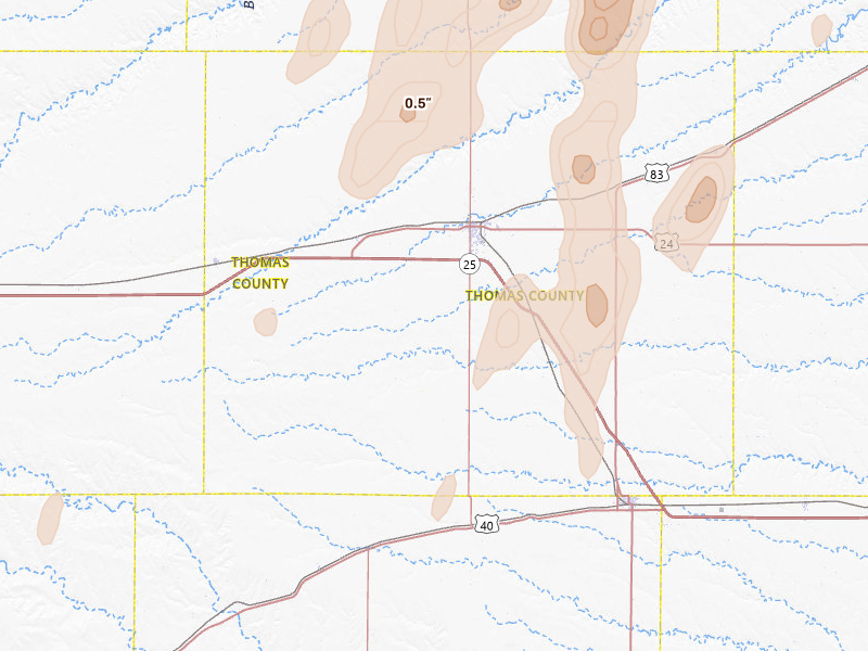 Radar-estimated hail-size map of the storm over Colby, KS on May 29, 2026