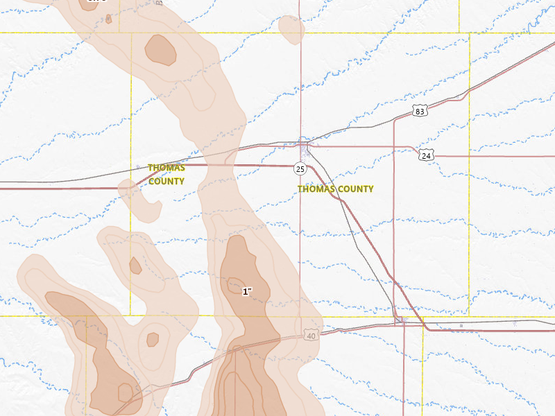 Radar-estimated hail-size map of the storm over Colby, KS