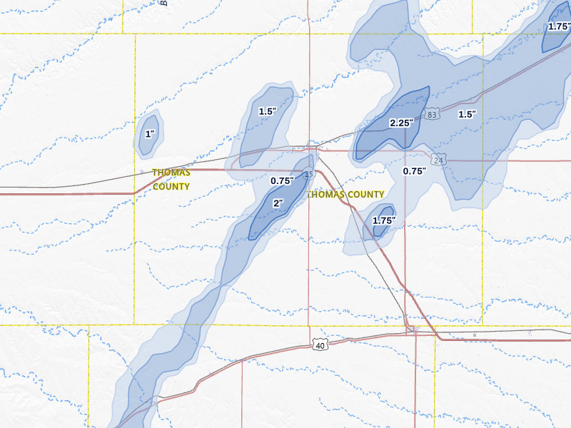 NEXRAD radar-signature map of the hail storm over Colby, KS on Jul 1, 2026